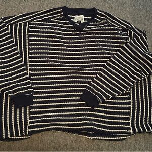 American Eagle Outfitters Navy and White Striped oversized long sleeve top